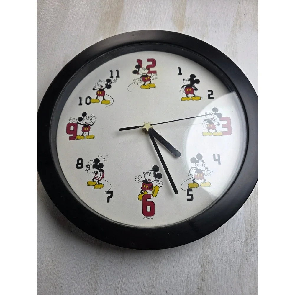 Disney Mickey Mouse Wall Clock Black Round Quartz Analog 10 Inch Y2K Classic